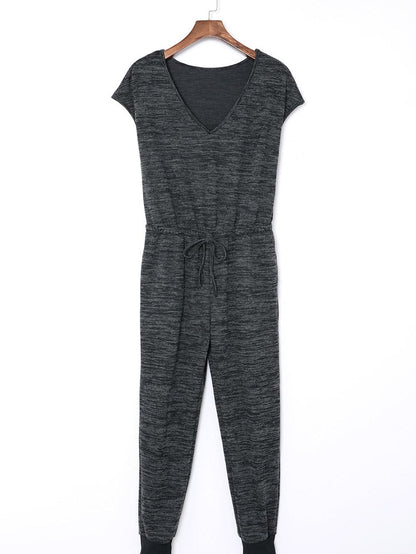 Heather Black V-Neck Drawstring Waist Jumpsuit