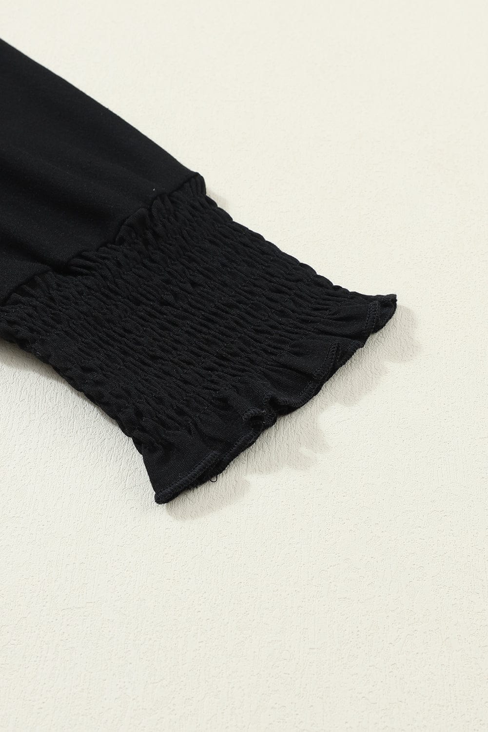 Heathered Black Smocked 3/4 Sleeve Casual Loose Top