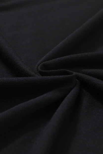 Heathered Black Smocked 3/4 Sleeve Casual Loose Top