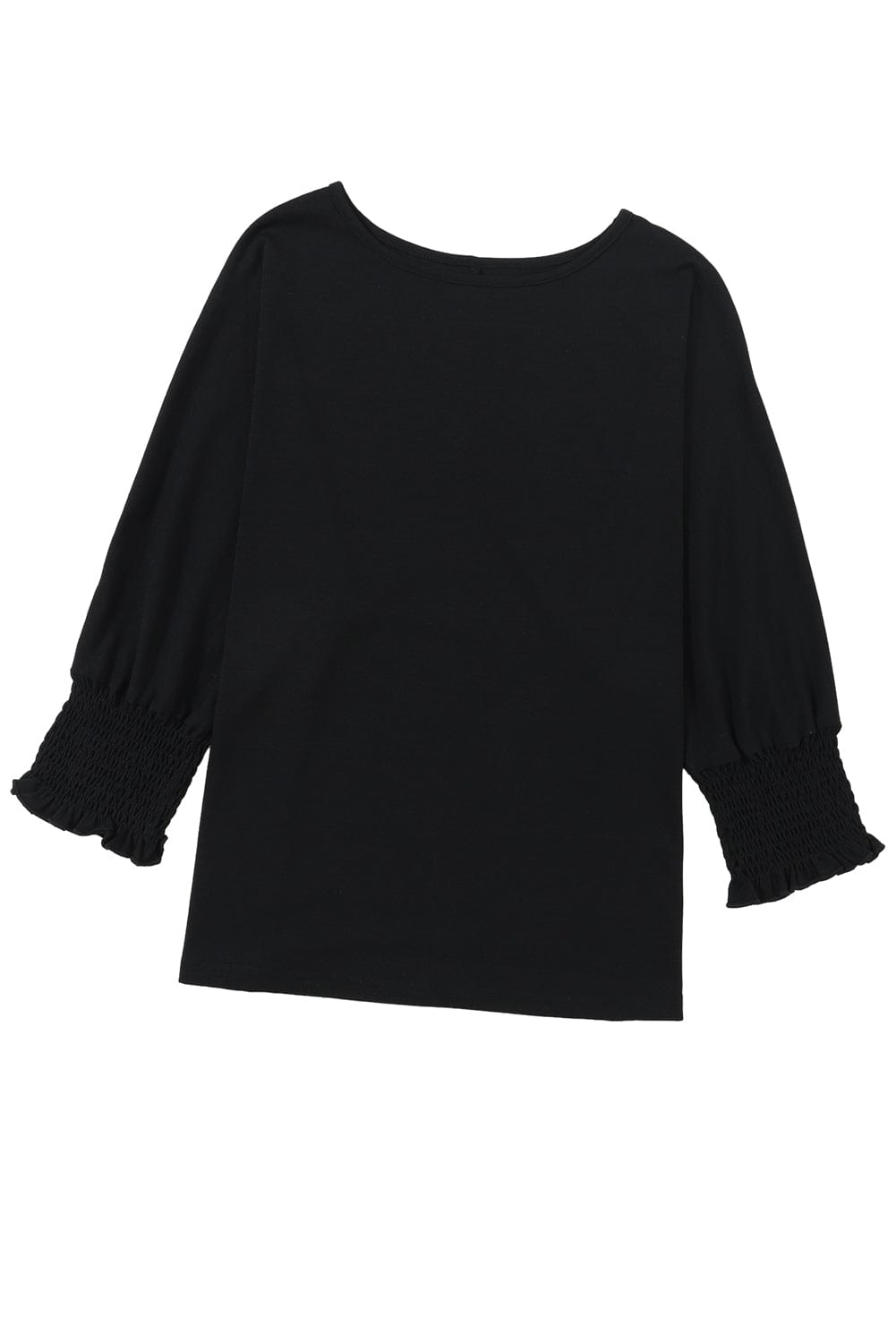 Heathered Black Smocked 3/4 Sleeve Casual Loose Top