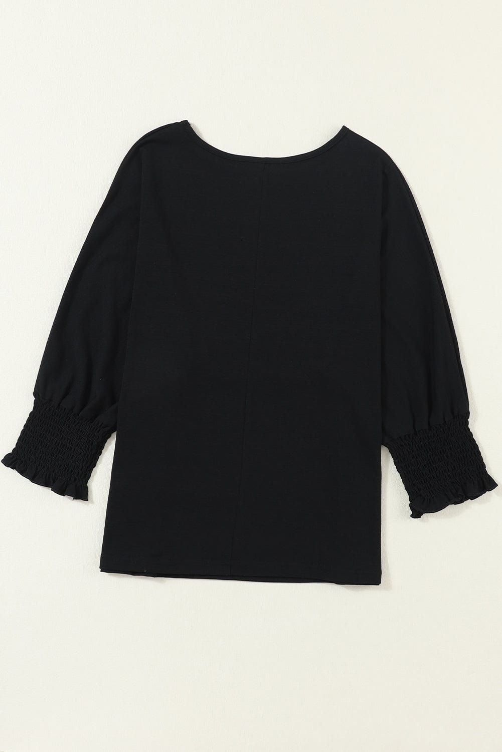 Heathered Black Smocked 3/4 Sleeve Casual Loose Top
