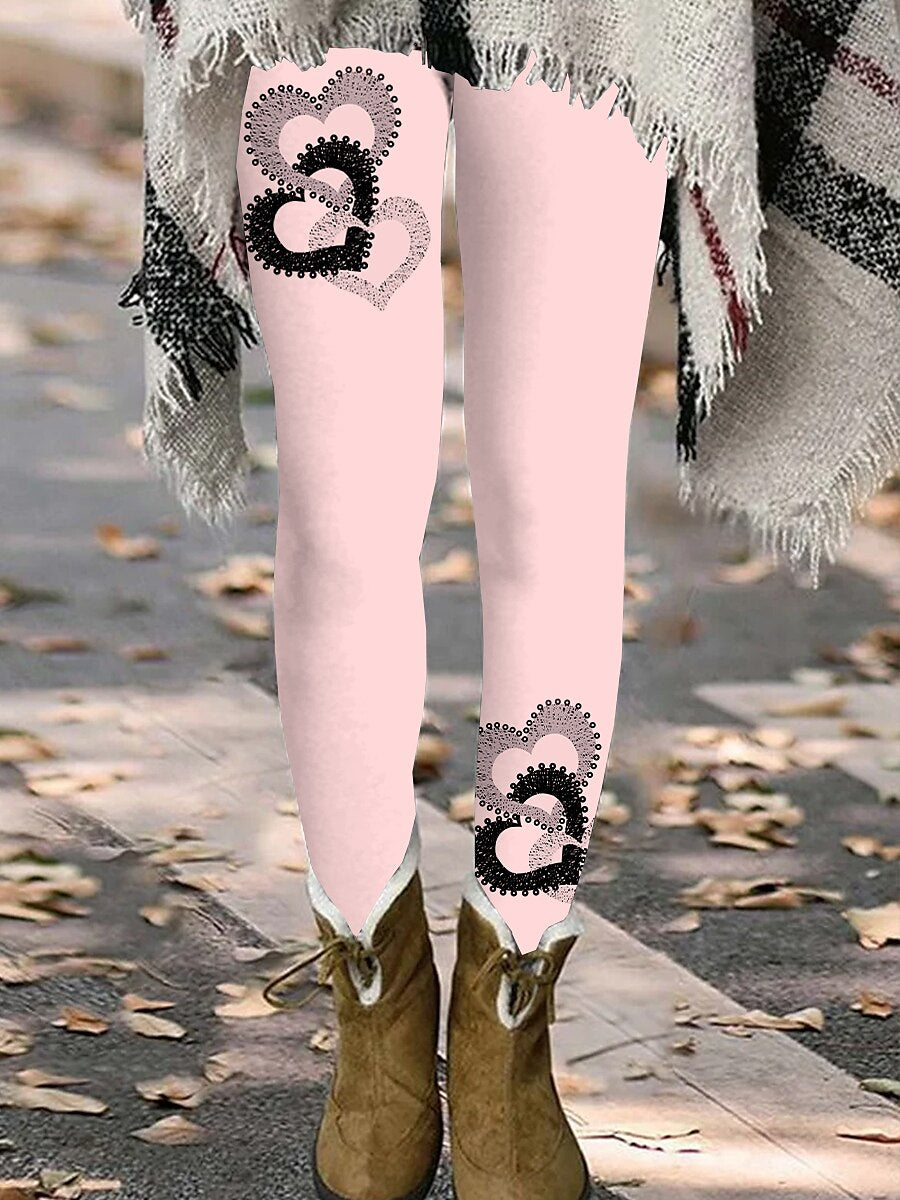 Women's Leggings Polyester Heart Light Pink milk white Fashion Natural Full Length Daily Vacation All Seasons