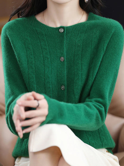 Women's Cardigan Sweater Jacket Crew Neck Cable Knit Polyester Button Knitted Fall Winter Regular Outdoor Valentine's Day Daily Streetwear Stylish Casual Long Sleeve Pure Color Pink Red Orange S M L