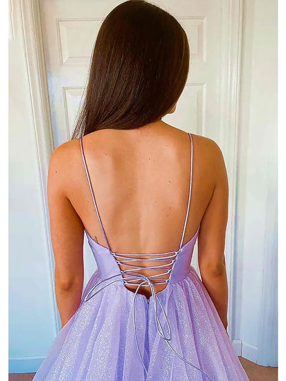 Ball Gown A-Line Prom Dresses Sparkle & Shine Dress Formal Floor Length Sleeveless Sweetheart Tulle Backless with Pleats Ruffles 2023 - LuckyFash™