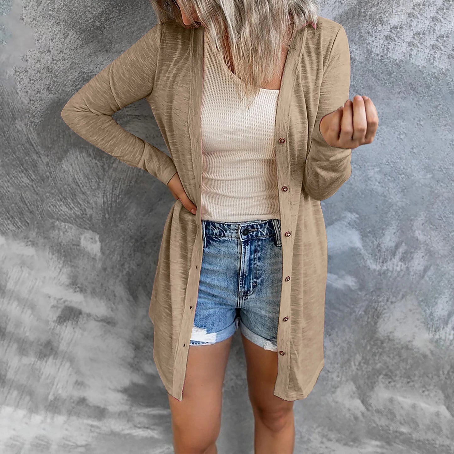 Women's Cardigan Sweater Cowl Ribbed Knit Polyester Button Summer Spring Outdoor Home Halloween Casual Soft Long Sleeve Solid Color Black White Light Green S M L