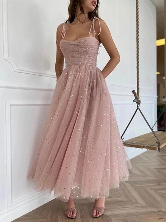 Women's Dress - Party Dress Swing Dress Midi Dress Pink Sleeveless Pure Color Mesh Spring Summer Spaghetti Strap Party Wedding Guest 2023 S M L XL