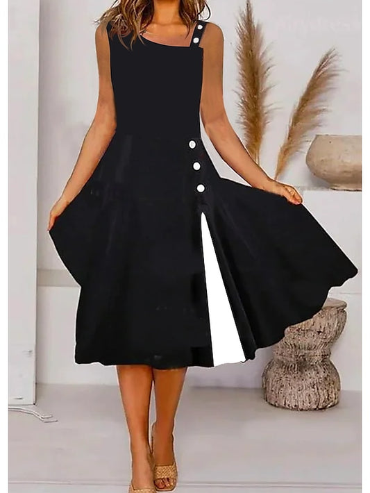 Women's Dress - Casual Dress Midi Dress Black Sleeveless Color Block Ruched Spring Summer Cold Shoulder Casual Weekend 2023 S M L XL XXL 3XL