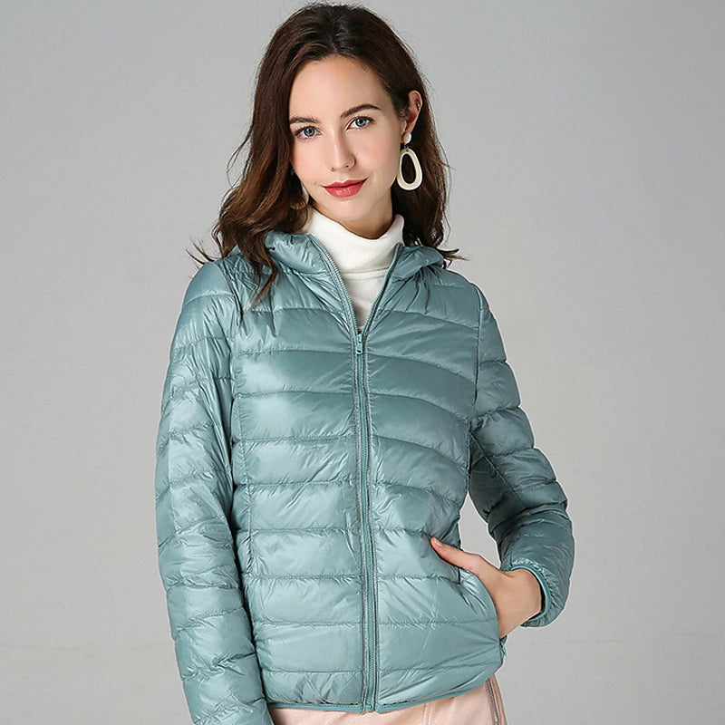 Women's Puffer Jacket with Hoodie Jacket Hiking Down Jacket Winter Outdoor Thermal Warm Packable Waterproof Windproof Jacket Top Full Length Visible Zipper Fishing Camping / Hiking / Caving