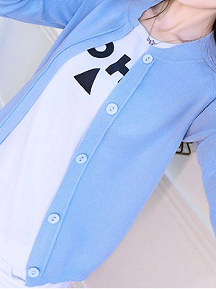 Women's Cardigan Sweater Crew Neck Ribbed Knit Acrylic Button Fall Winter Short Daily Going out Weekend Stylish Casual Soft Long Sleeve Solid Color Black Yellow Pink S M L