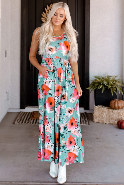 High Neck Floral Print Tie Long Sleeve Dress