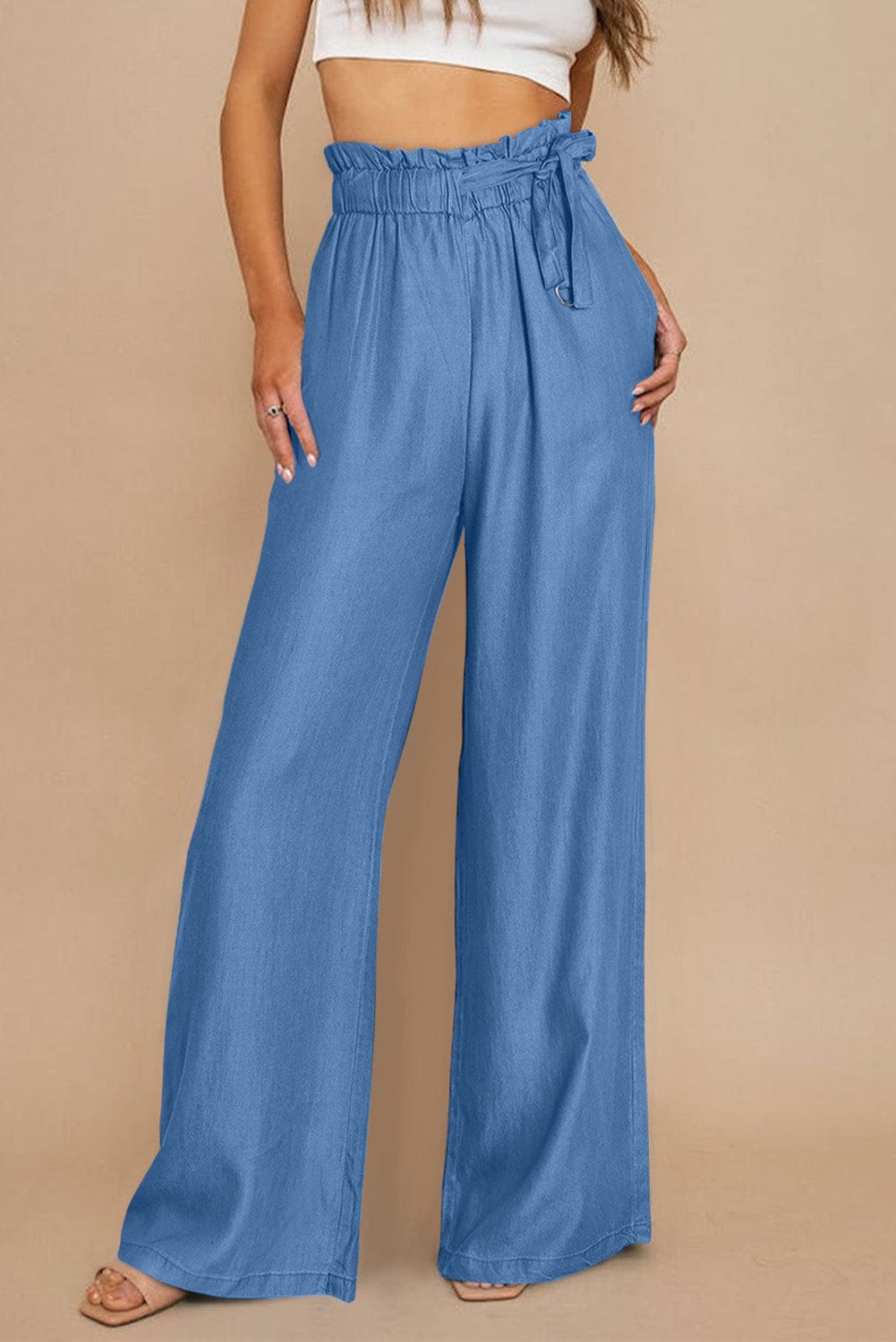 High Rise Tencel Wide Leg Jeans with Pockets