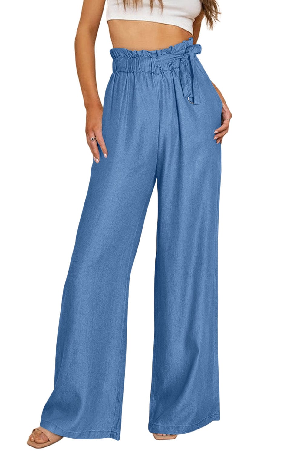 High Rise Tencel Wide Leg Jeans with Pockets