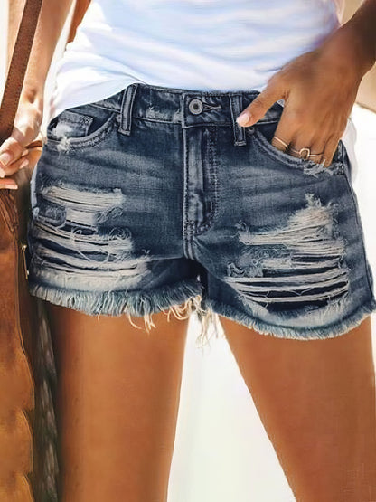 Shorts - High Waist Ripped Denim Shorts - MsDressly
