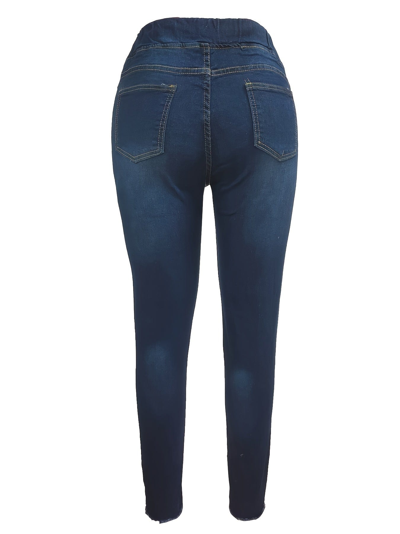 High Waist Raw Hem Ripped Skinny Casual Denim Jeans