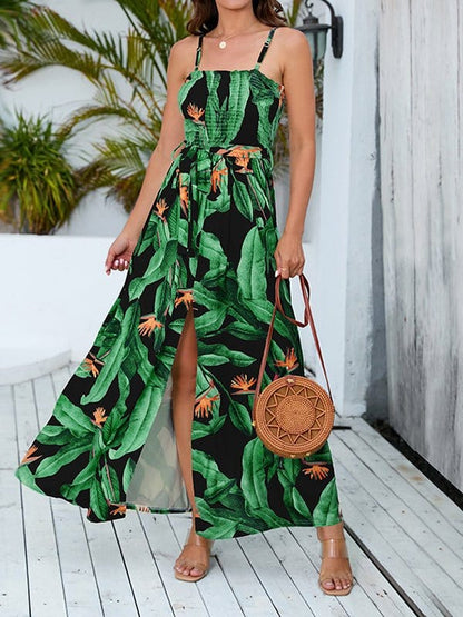 High Waist Split Bohemian Halter Maxi Dress