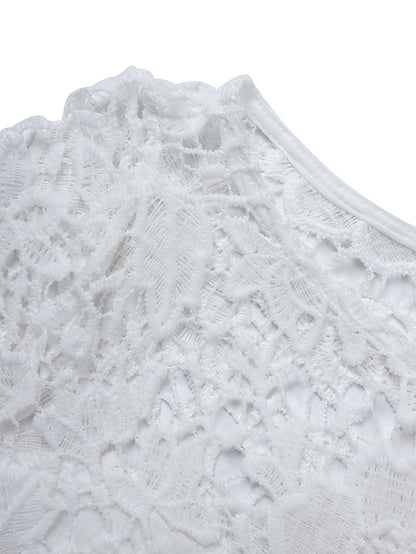 Women's Dress - Party Dress Wedding Guest Dress Lace Dress White Dress Knee Length Dress White 3/4 Length Sleeve Pure Color Lace Fall Spring Summer Crew Neck Party Party Vacation 2022 S M L XL