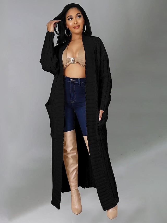 Women's Cardigan Sweater V Neck Chunky Knit Cotton Knitted Drop Shoulder Fall Winter Tunic Home Daily Sexy Long Sleeve Solid Color Red Brown Black Yellow S M L