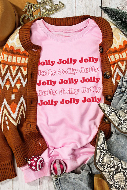 Holiday Joy Pink Jolly Letter Print Sweatshirt