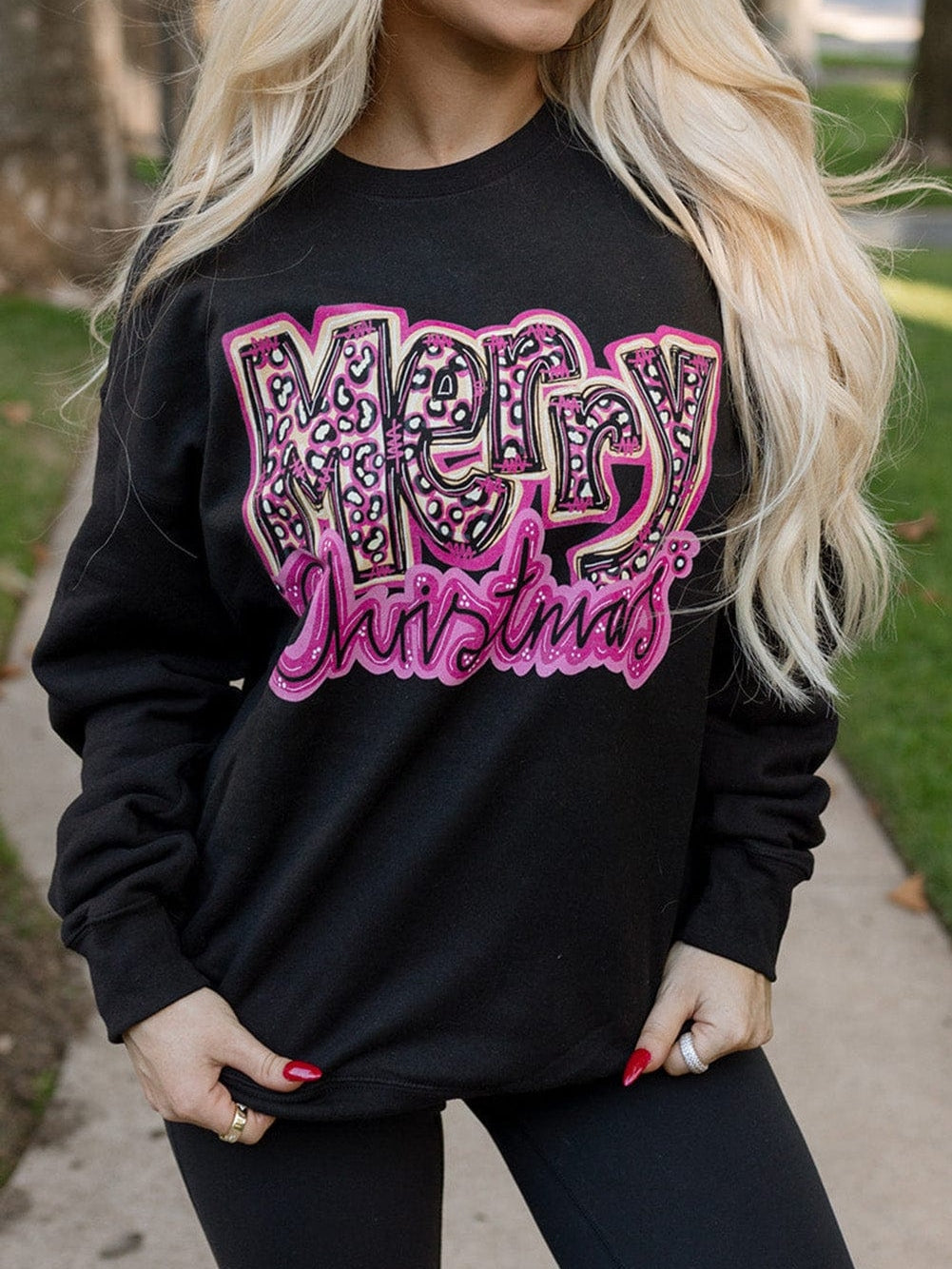Holiday Monogram Leopard Print Graphic Sweatshirt