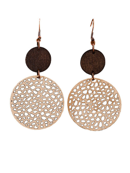 Hollow Wooden Drop Earrings with Khaki Charm