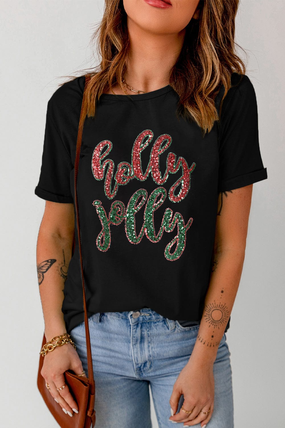 Holly Jolly Christmas Sparkle Graphic T-Shirt