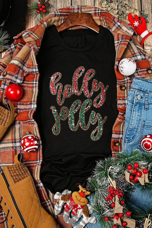 Holly Jolly Christmas Sparkle Graphic T-Shirt