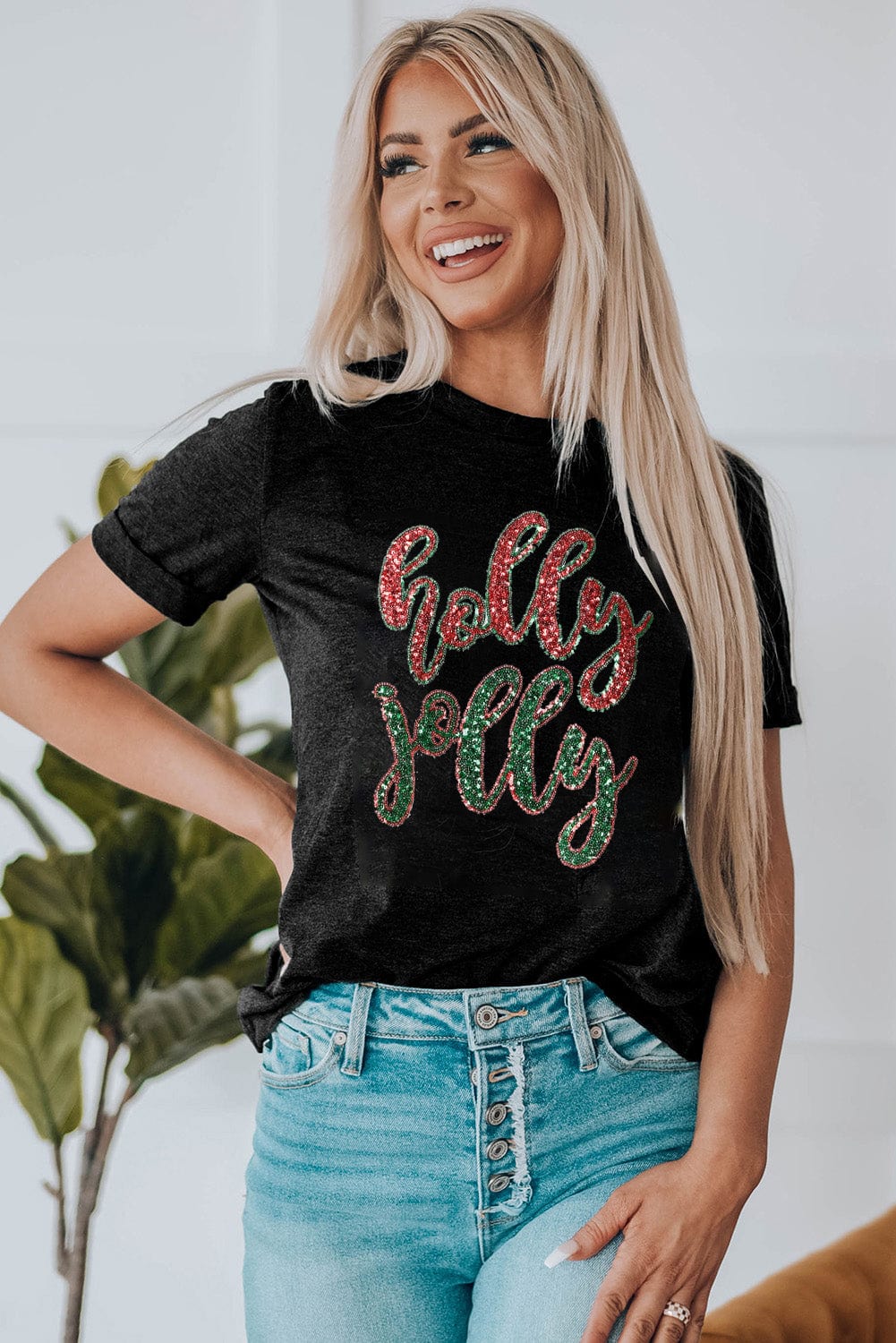 Holly Jolly Christmas Sparkle Graphic T-Shirt