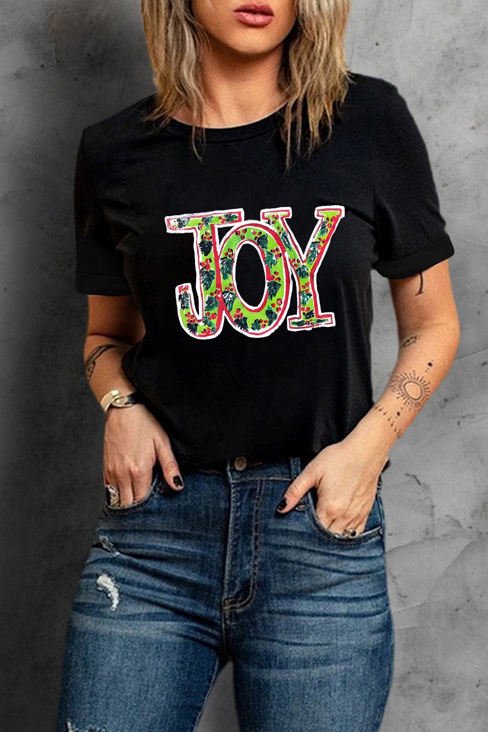 Holly Joy Black Christmas Graphic Tee