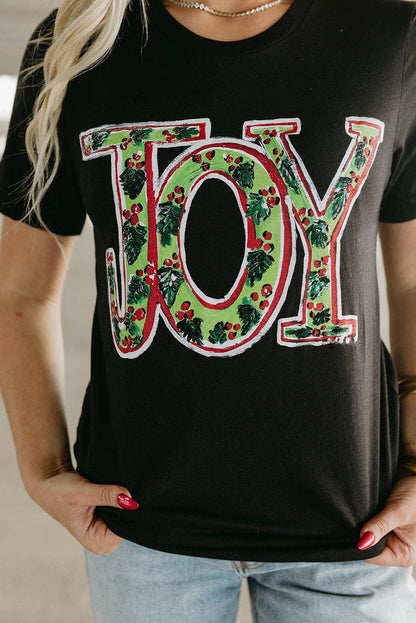 Holly Joy Black Christmas Graphic Tee