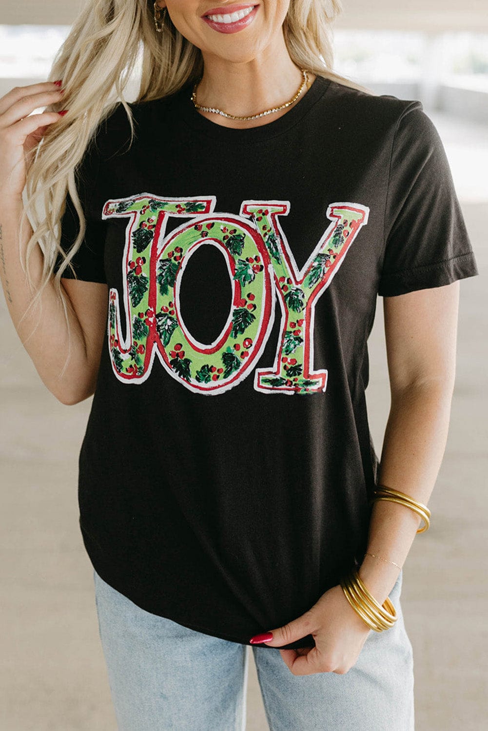 Holly Joy Black Christmas Graphic Tee