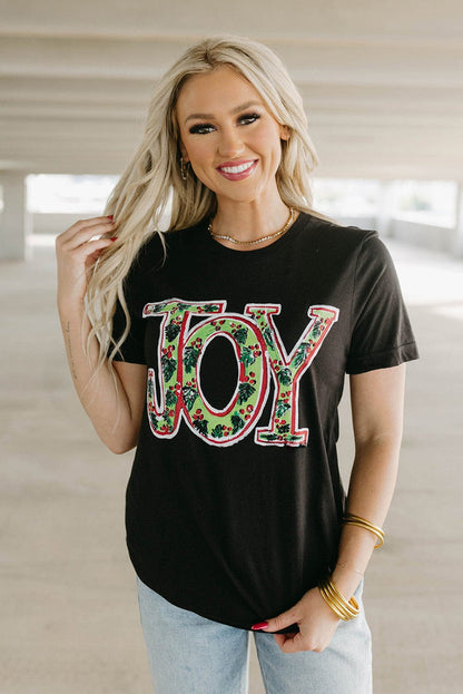 Holly Joy Black Christmas Graphic Tee