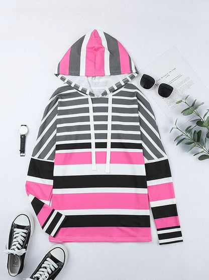 Hooded Long-Sleeved Women's Sweatshirt with Stripe Print for Women