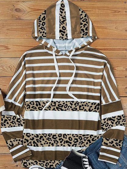 Hooded Long-Sleeved Women's Sweatshirt with Stripe Print for Women