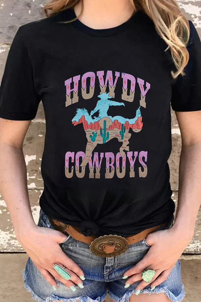 HOWDY COWBOY Black Western Graphic T-Shirt