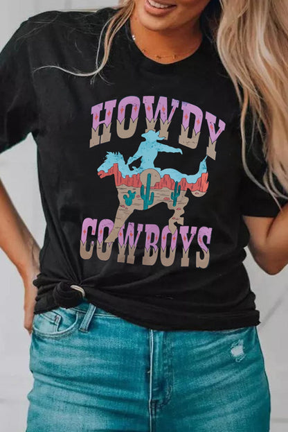HOWDY COWBOY Black Western Graphic T-Shirt