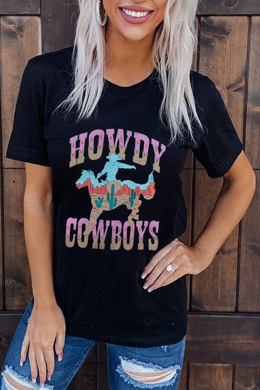 HOWDY COWBOY Black Western Graphic T-Shirt
