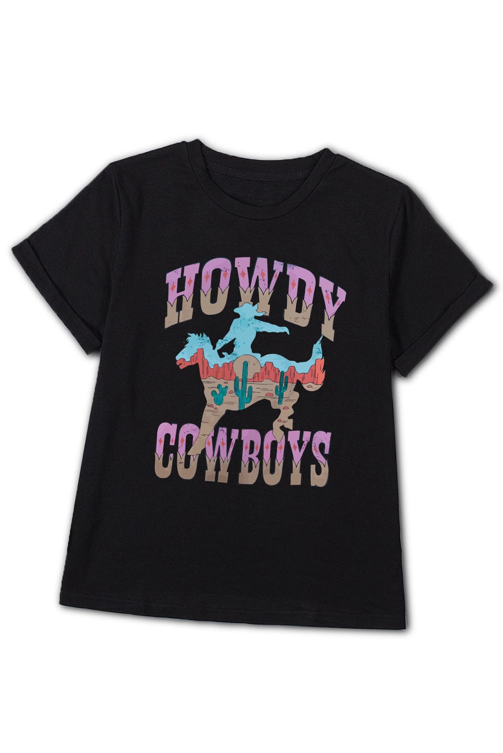 HOWDY COWBOY Black Western Graphic T-Shirt