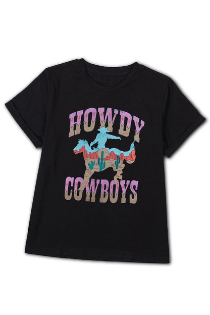 HOWDY COWBOY Black Western Graphic T-Shirt