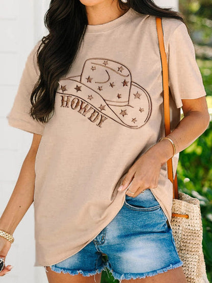 HOWDY Cowboy Hat Graphic Tee in Khaki Shade