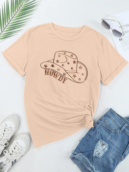 HOWDY Cowboy Hat Graphic Tee in Khaki Shade