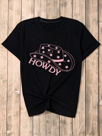 HOWDY Cowboy Hat Print Western Graphic Tee