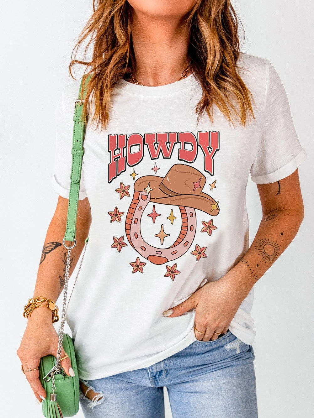 HOWDY Western Star Print White T-Shirt with Horseshoe Detail