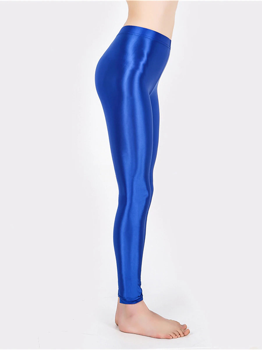 Women's Leggings Faux Leather Plain claret Robin's Egg Blue Active High Waist Ankle-Length Outdoor Yoga Fall Winter