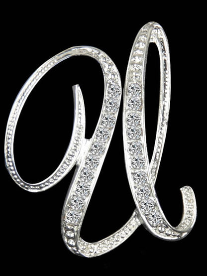 letter brooch pins initial rhinestone brooch for women crafts silvery m - LuckyFash™
