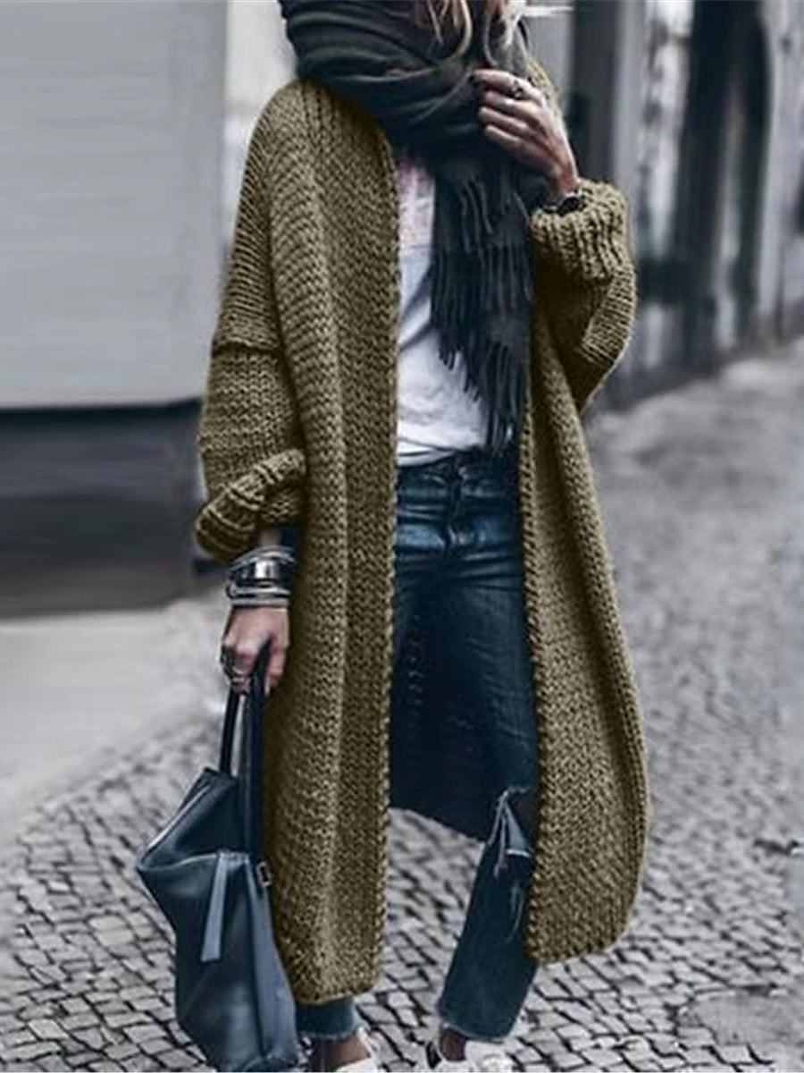 Women's Cardigan Sweater Open Front Ribbed Knit Polyester Oversized Spring Fall Long Daily Going out Weekend Stylish Casual Soft Long Sleeve Solid Color Maillard Black Wine Army Green S M L