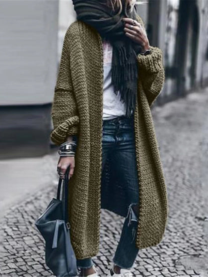 Women's Cardigan Sweater Open Front Ribbed Knit Polyester Oversized Spring Fall Long Daily Going out Weekend Stylish Casual Soft Long Sleeve Solid Color Maillard Black Wine Army Green S M L
