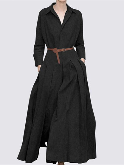 Women's Dress - Shirt Dress Work Dress Formal Dress Maxi long Dress Outdoor Winter Dress Office Polyester Fashion Formal V Neck Lace up Ruched Long Sleeve Summer Spring Fall 2023 Regular Fit Black Camel Gray
