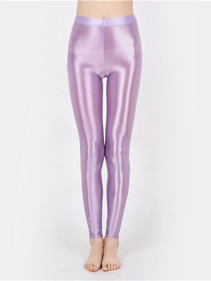 Women's Leggings Faux Leather Plain claret Robin's Egg Blue Active High Waist Ankle-Length Outdoor Yoga Fall Winter