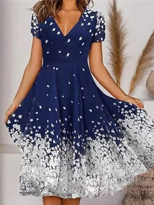 Women's Dress - Casual Dress Swing Dress Floral Dress Midi Dress White Red Green Short Sleeve Floral Print Summer Spring V Neck Vacation Vacation 2023 S M L XL XXL 3XL 4XL 5XL