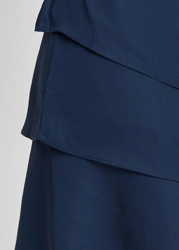 Women's Party Dress Shift Dress Ruched Layered Crew Neck Short Sleeve Midi Dress Vacation Beach Navy Blue Summer Spring